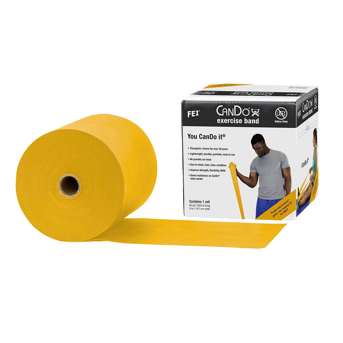 CanDolatex-freeexerciseband,gold,25yarddispenser