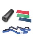Hip/Knee Kit (Light Strength) – Red/Green/Blue 10” Loops + 6” Foam Roller + Stretch Strap