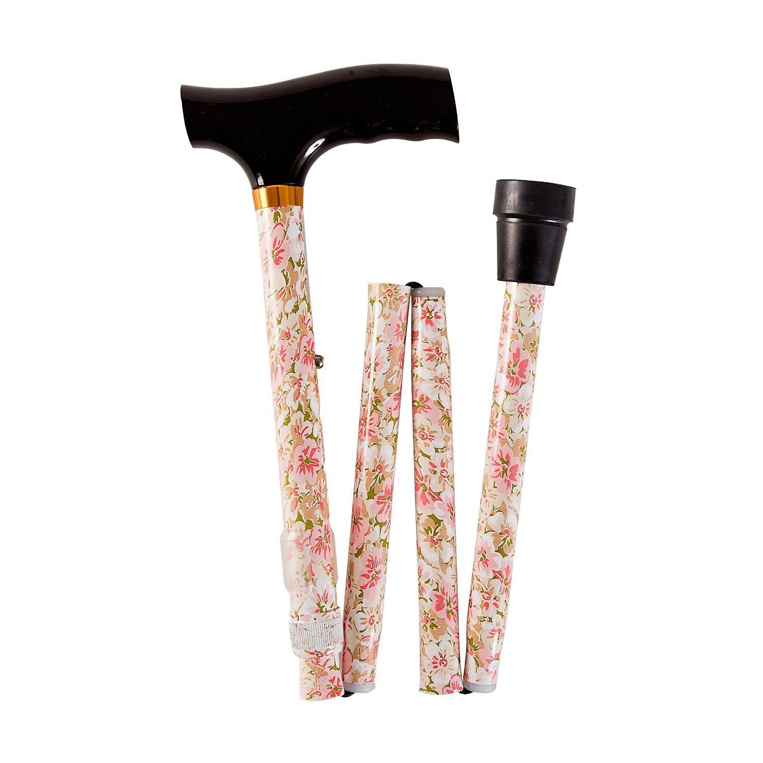 FoldingAluminumCanewithDerbyHandle,BeigeFloral